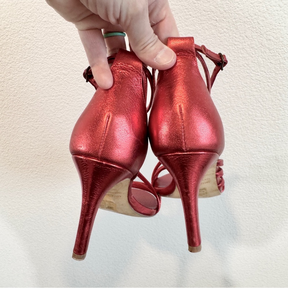 Free People Disco Fever Metallic Red Strappy Stiletto Heels Size 38 US 7.5 Party - Picture 5 of 12